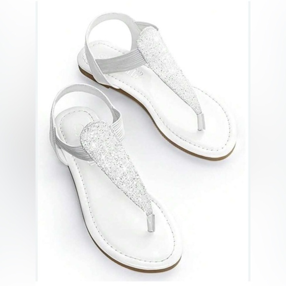 Athmile Women's Elastic Strappy Flat Sandals W Sparkling Thong Ankle Strap 7